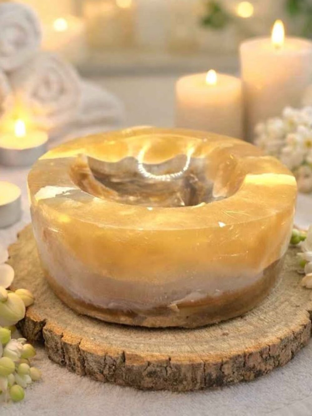 Nature Honey Calcite Crystal 4.5" Big Bowl